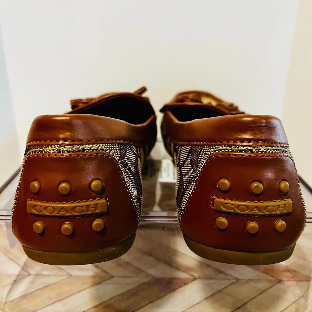 Coach Signature C Jacquard Tassel Driving Loafers Womens 6.5B Brown G4180 Office - Picture 5 of 8